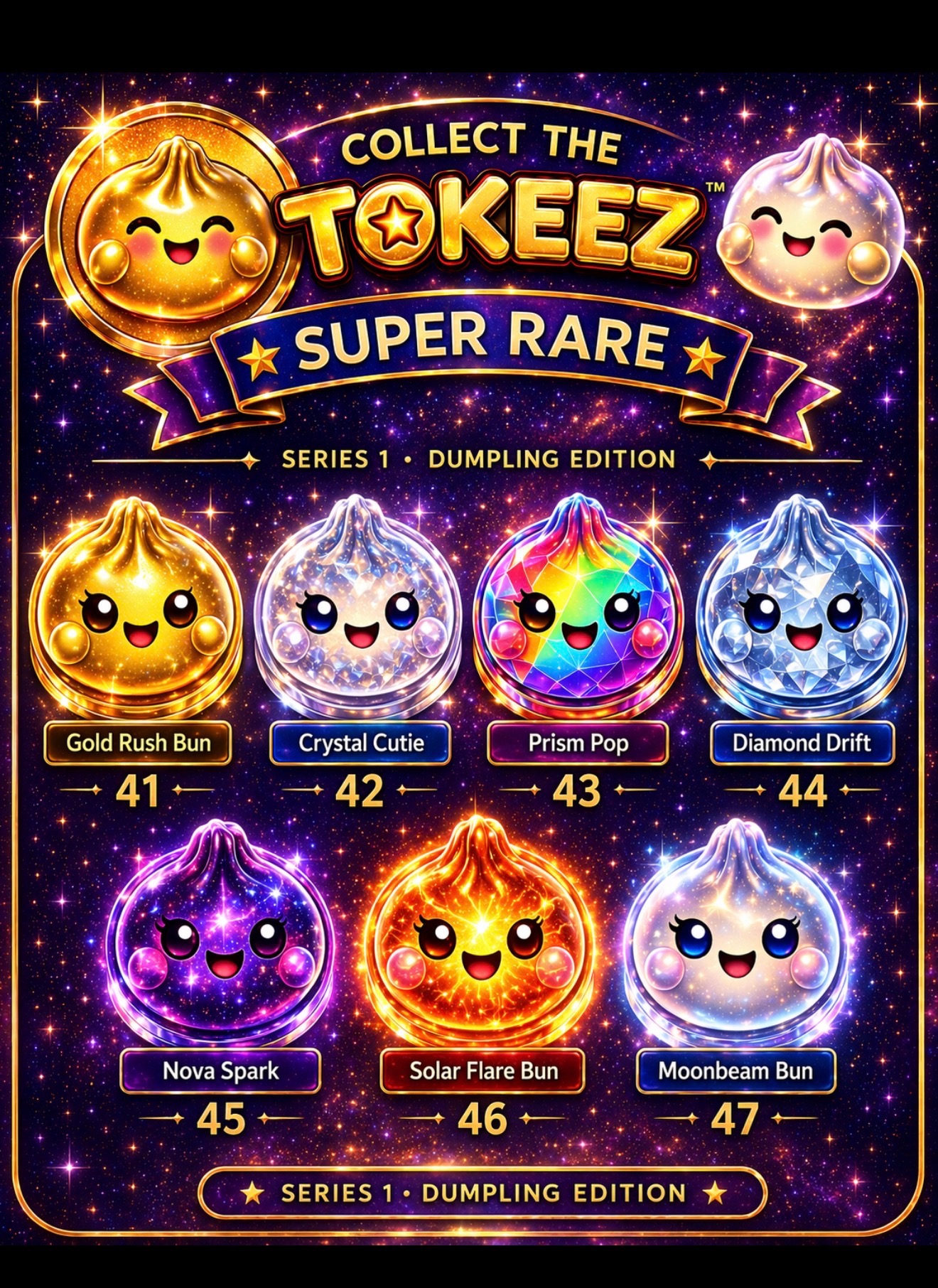 Super Rare — Gold Rush Bun, Crystal Cutie, Prism Pop, Diamond Drift, Nova Spark, Solar Flare Bun, Moonbeam Bun